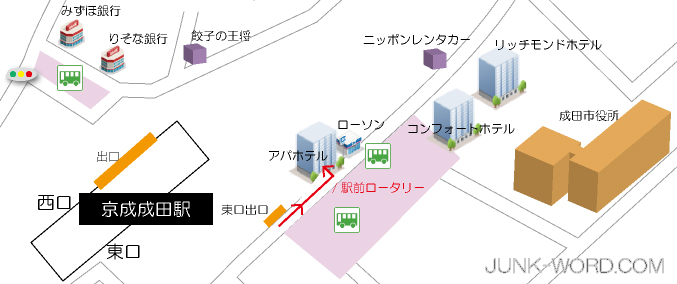 京成成田駅からアパホテル京成成田駅前への行き方地図